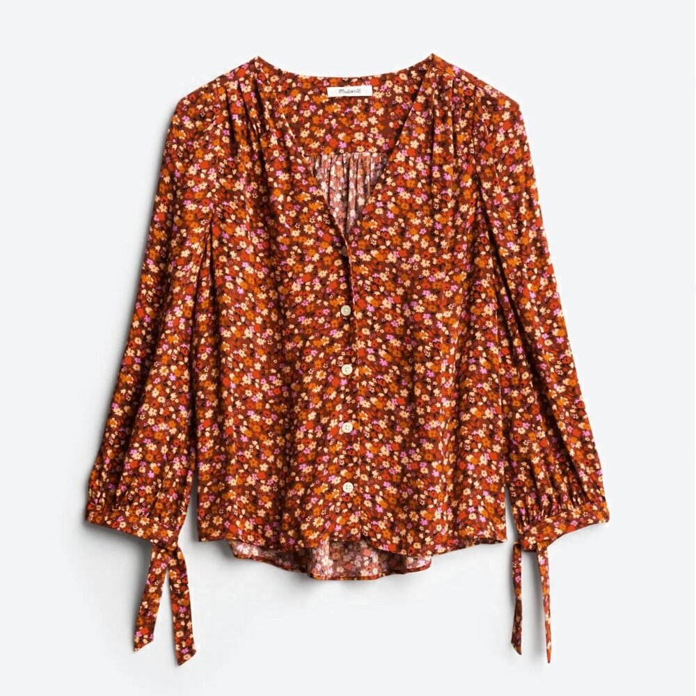 Madewell Lirane Tie Detail Button Down Top